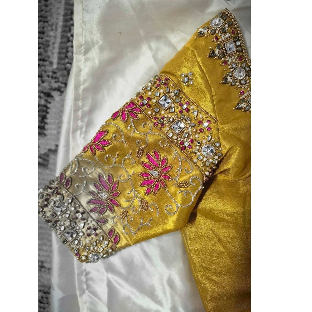 Vintage Silk Embroidered Saree BGold Lehenga Choli Top‎ Hand Beaded Bridal - Picture 4 of 16